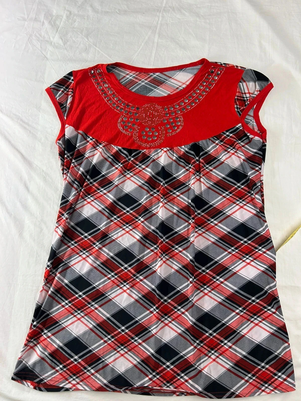 Vestido corto de verano a cuadros rojo vintage – photo 2